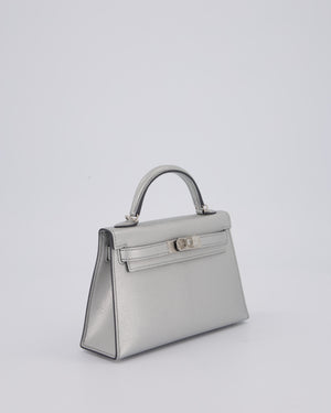 *SUPER RARE & HOT* Hermès Mini Kelly II 20 Bag in Metallic Argent Chèvre Chamkila Leather with Palladium Hardware