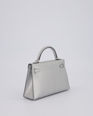 *SUPER RARE & HOT* Hermès Mini Kelly II 20 Bag in Metallic Argent Chèvre Chamkila Leather with Palladium Hardware