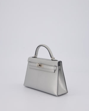 *SUPER RARE & HOT* Hermès Mini Kelly II 20 Bag in Metallic Argent Chèvre Chamkila Leather with Palladium Hardware
