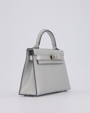 *SUPER RARE & HOT* Hermès Mini Kelly II 20 Bag in Metallic Argent Chèvre Chamkila Leather with Palladium Hardware