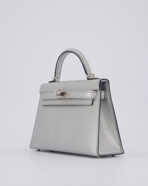 *SUPER RARE & HOT* Hermès Mini Kelly II 20 Bag in Metallic Argent Chèvre Chamkila Leather with Palladium Hardware