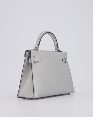 *SUPER RARE & HOT* Hermès Mini Kelly II 20 Bag in Metallic Argent Chèvre Chamkila Leather with Palladium Hardware