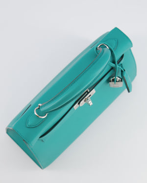 Hermès Kelly II 25 Sellier Verso Bag in Vert Verone Veau Madame Leather with Palladium Hardware and Bleu Navy Interior