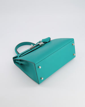 Hermès Kelly II 25 Sellier Verso Bag in Vert Verone Veau Madame Leather with Palladium Hardware and Bleu Navy Interior