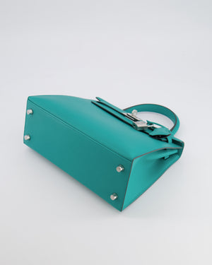Hermès Kelly II 25 Sellier Verso Bag in Vert Verone Veau Madame Leather with Palladium Hardware and Bleu Navy Interior