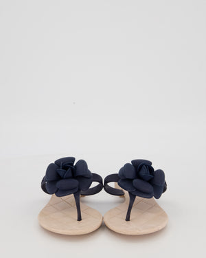 Chanel Beige and Blue Camellia Flip Flops Size EU 37