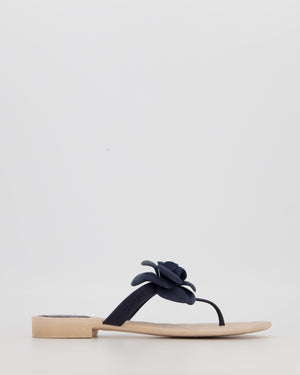 Chanel Beige and Blue Camellia Flip Flops Size EU 37