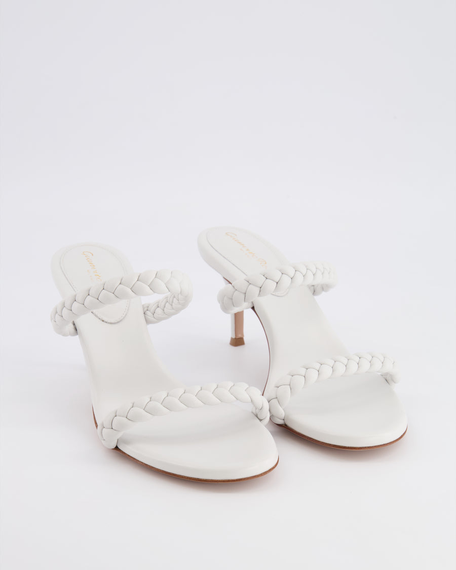 Gianvito Rossi White Leather Marley Heeled Sandals with Braided Straps Size EU 39.5