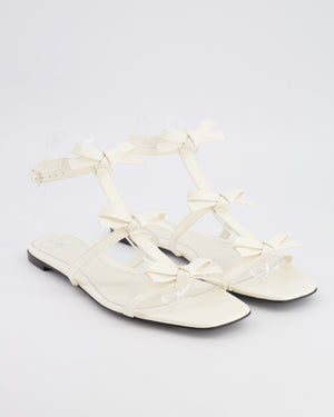 Valentino White Leather T-Strap Sandals with Bow Details Size EU 39.5