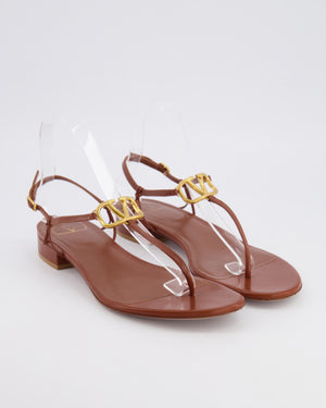 Valentino Brown Leather Thong Sandals with Gold VLogo Detail Size EU 39.5