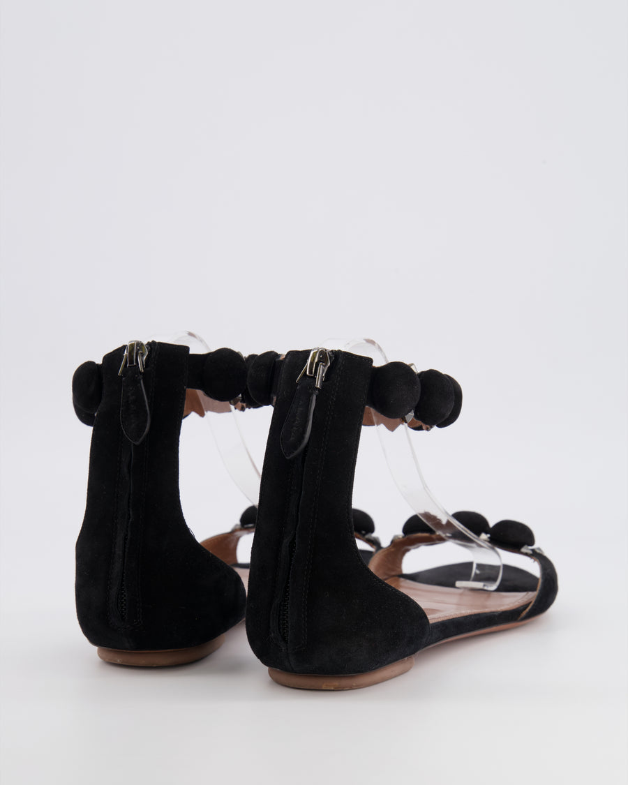 Alaïa La Bombe Sandals in Black Suede with Silver Studs and Ankle Strap Detail Size EU 39