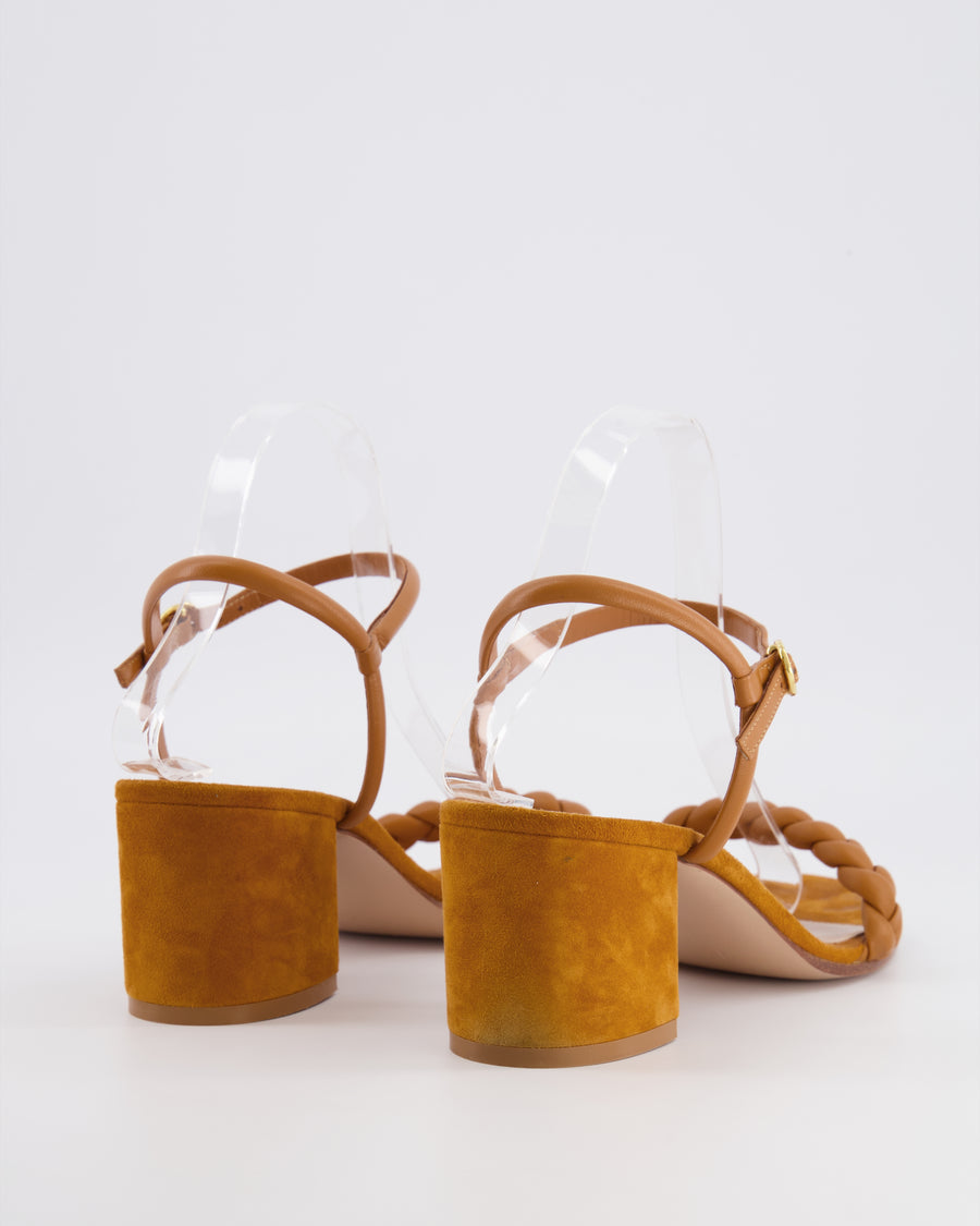 Gianvito Rossi Brown Suede Block Heeled Sandals with Braided Strap Detail Size EU 39.5