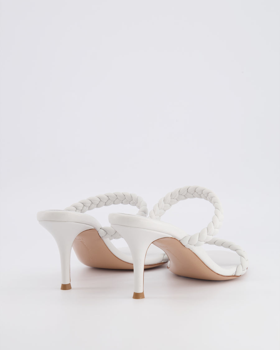Gianvito Rossi White Leather Marley Heeled Sandals with Braided Straps Size EU 39.5