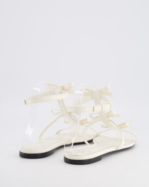 Valentino White Leather T-Strap Sandals with Bow Details Size EU 39.5