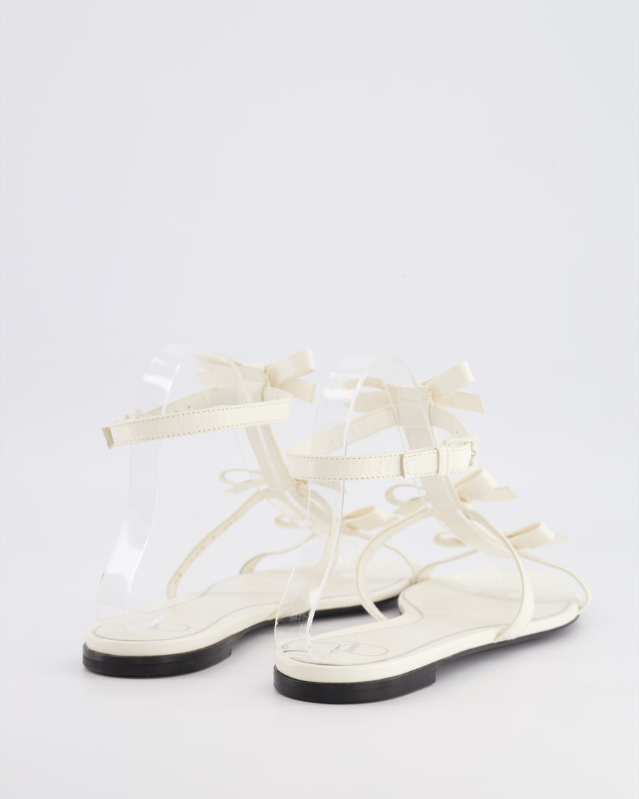 Valentino White Leather T-Strap Sandals with Bow Details Size EU 39.5
