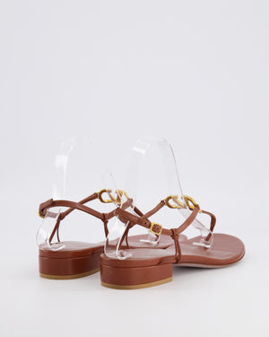 Valentino Brown Leather Thong Sandals with Gold VLogo Detail Size EU 39.5