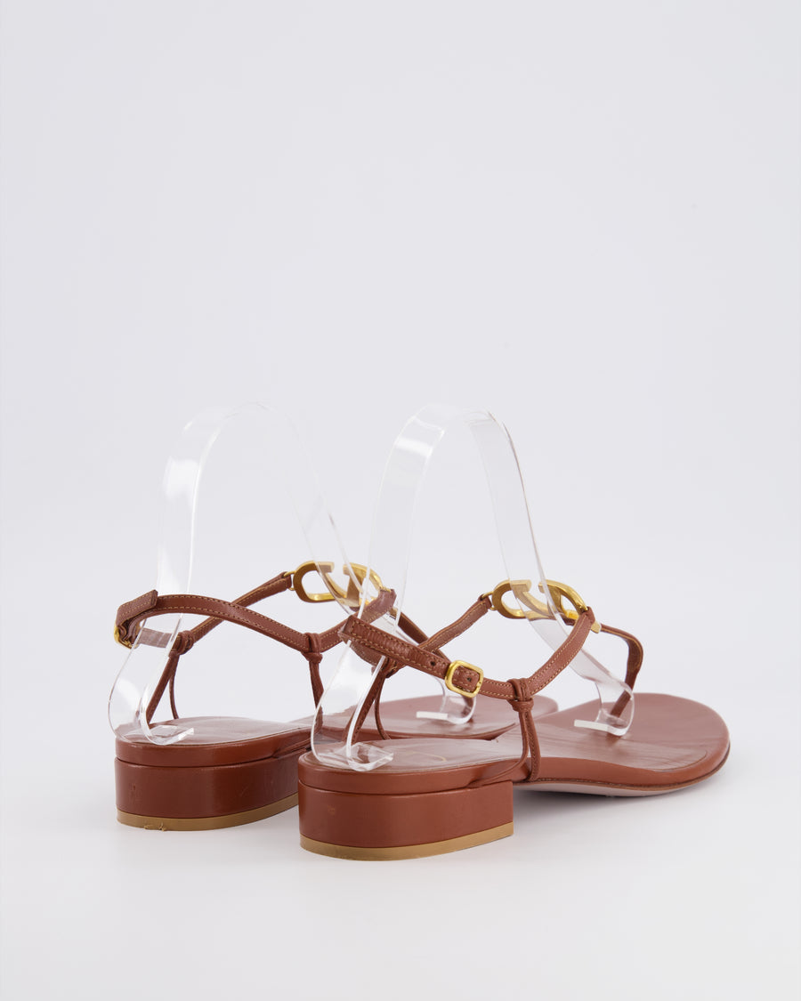 Valentino Brown Leather Thong Sandals with Gold VLogo Detail Size EU 39.5