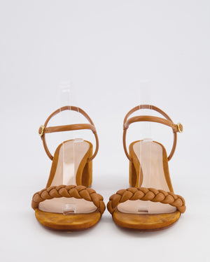 Gianvito Rossi Brown Suede Block Heeled Sandals with Braided Strap Detail Size EU 39.5