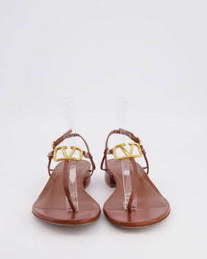 Valentino Brown Leather Thong Sandals with Gold VLogo Detail Size EU 39.5