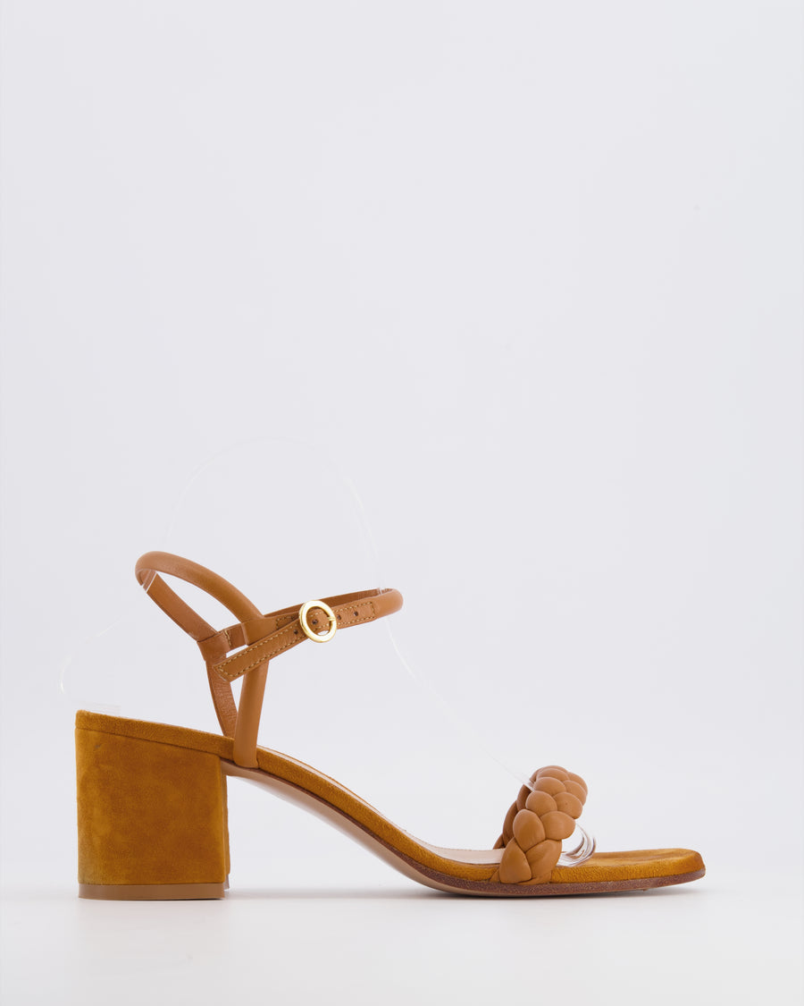Gianvito Rossi Brown Suede Block Heeled Sandals with Braided Strap Detail Size EU 39.5
