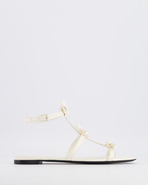 Valentino White Leather T-Strap Sandals with Bow Details Size EU 39.5