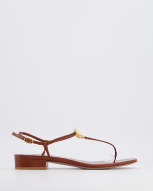 Valentino Brown Leather Thong Sandals with Gold VLogo Detail Size EU 39.5