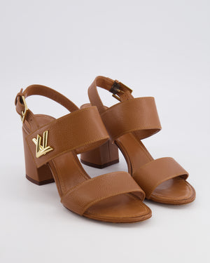 Louis Vuitton Brown Leather Sandals with Block Heel and Logo Turnlock Details Size EU 39