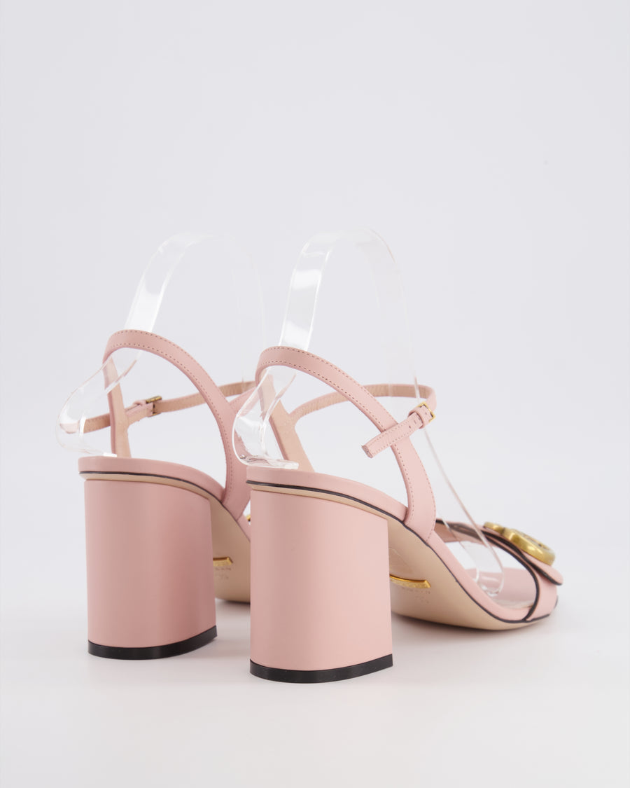 Gucci Pink Leather GG Marmont Block Heel Sandals with Brushed Gold Logo Detail Size EU 39