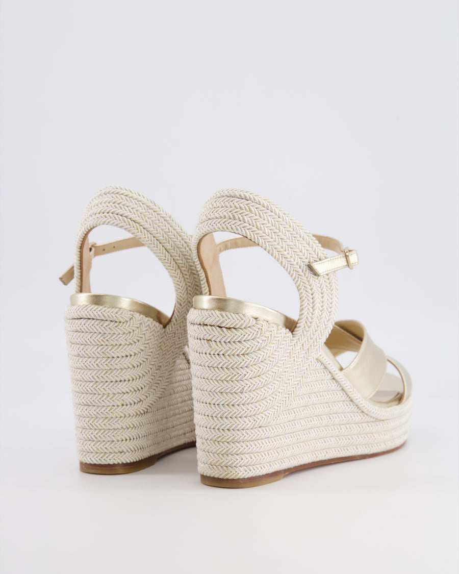 Jimmy Choo Silver Gold Leather Dellena 100 Wedge Heeled Espadrilles Size EU 39.5 RRP £650