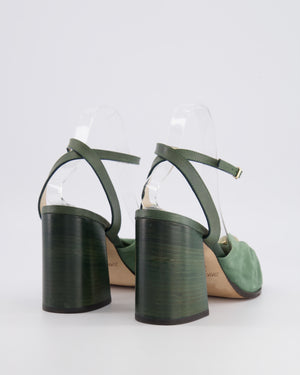 Jimmy Choo Green Suede Jasie 85 Heeled Sandals with Gold Logo Detail Size EU 40