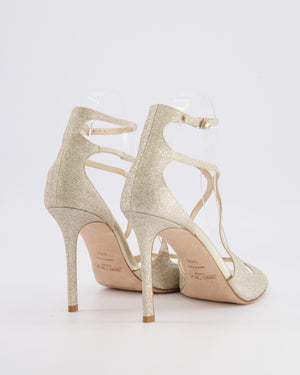 Jimmy Choo Gold Glitter Azia 95 Heeled Strappy Sandals Size EU 39.5