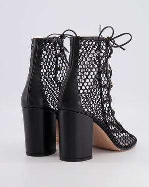 Gianvito Rossi Black Mesh Lace-Up Heeled Ankle Boots with Gold Details Size EU 40