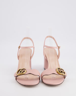 Gucci Pink Leather GG Marmont Block Heel Sandals with Brushed Gold Logo Detail Size EU 39