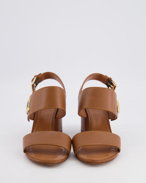 Louis Vuitton Brown Leather Sandals with Block Heel and Logo Turnlock Details Size EU 39
