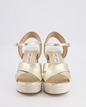 Jimmy Choo Silver Gold Leather Dellena 100 Wedge Heeled Espadrilles Size EU 39.5 RRP £650