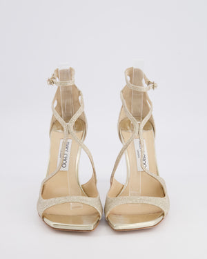 Jimmy Choo Gold Glitter Azia 95 Heeled Strappy Sandals Size EU 39.5