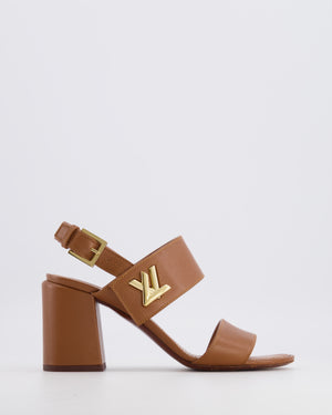 Louis Vuitton Brown Leather Sandals with Block Heel and Logo Turnlock Details Size EU 39