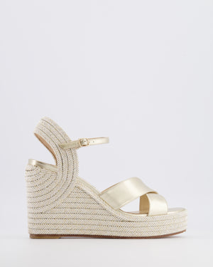 Jimmy Choo Silver Gold Leather Dellena 100 Wedge Heeled Espadrilles Size EU 39.5 RRP £650