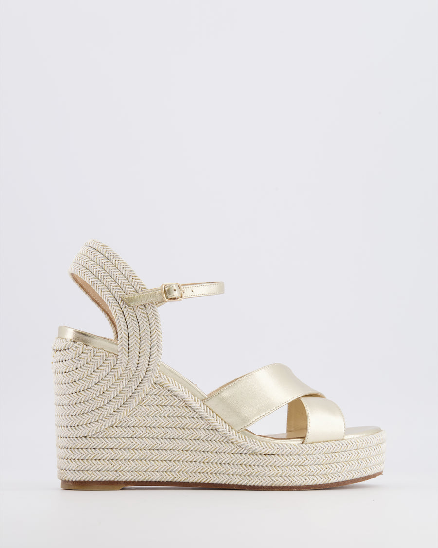 Jimmy Choo Silver Gold Leather Dellena 100 Wedge Heeled Espadrilles Size EU 39.5 RRP £650