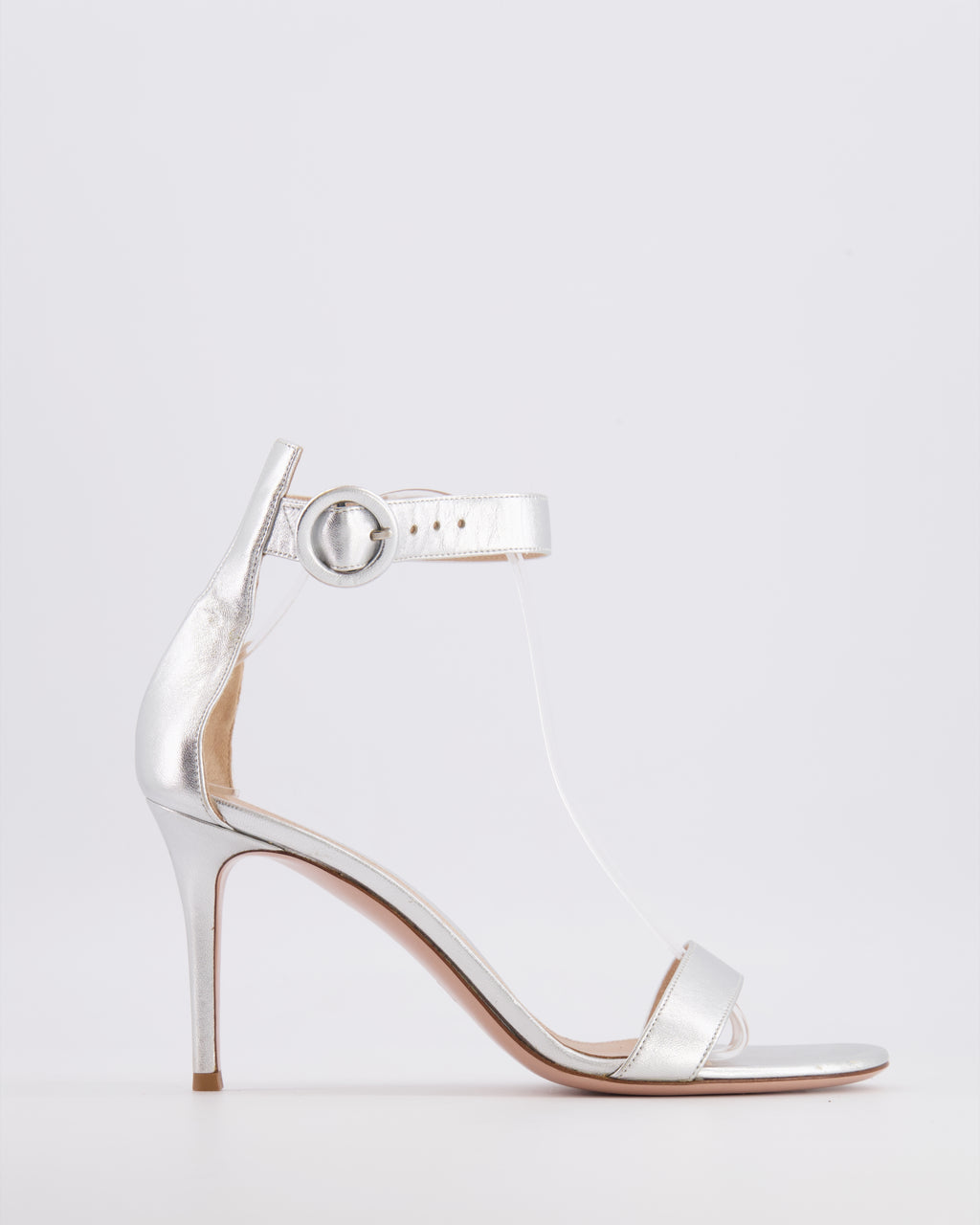 Gianvito Rossi Metallic Silver Leather Portofino 85 Heeled Sandals