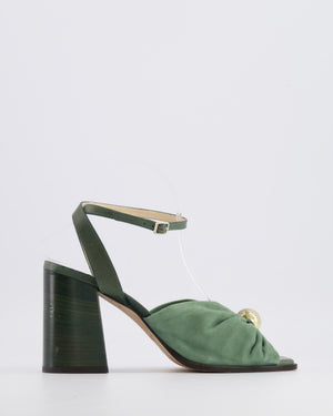 Jimmy Choo Green Suede Jasie 85 Heeled Sandals with Gold Logo Detail Size EU 40