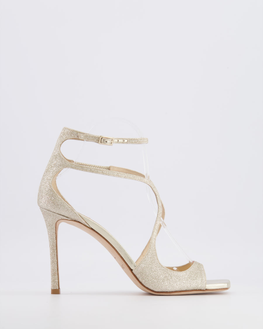 Jimmy Choo Gold Glitter Azia 95 Heeled Strappy Sandals Size EU 39.5
