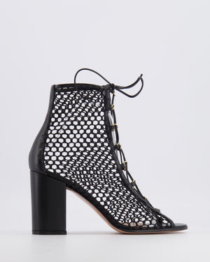 Gianvito Rossi Black Mesh Lace-Up Heeled Ankle Boots with Gold Details Size EU 40