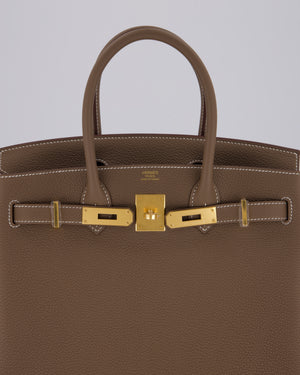 *HOT* Hermès Birkin 30 Retourne Bag in Etoupe Togo Leather with Gold Hardware