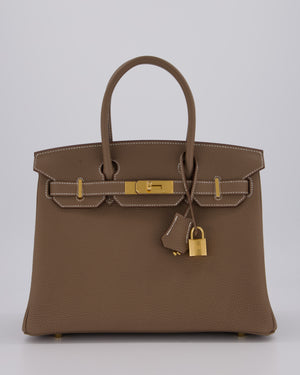*HOT* Hermès Birkin 30 Retourne Bag in Etoupe Togo Leather with Gold Hardware