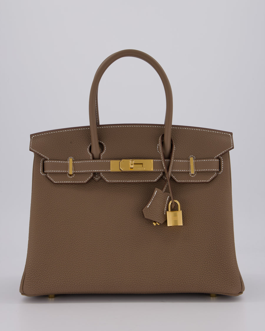 *HOT* Hermès Birkin 30 Retourne Bag in Etoupe Togo Leather with Gold Hardware