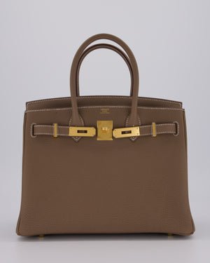 *HOT* Hermès Birkin 30 Retourne Bag in Etoupe Togo Leather with Gold Hardware