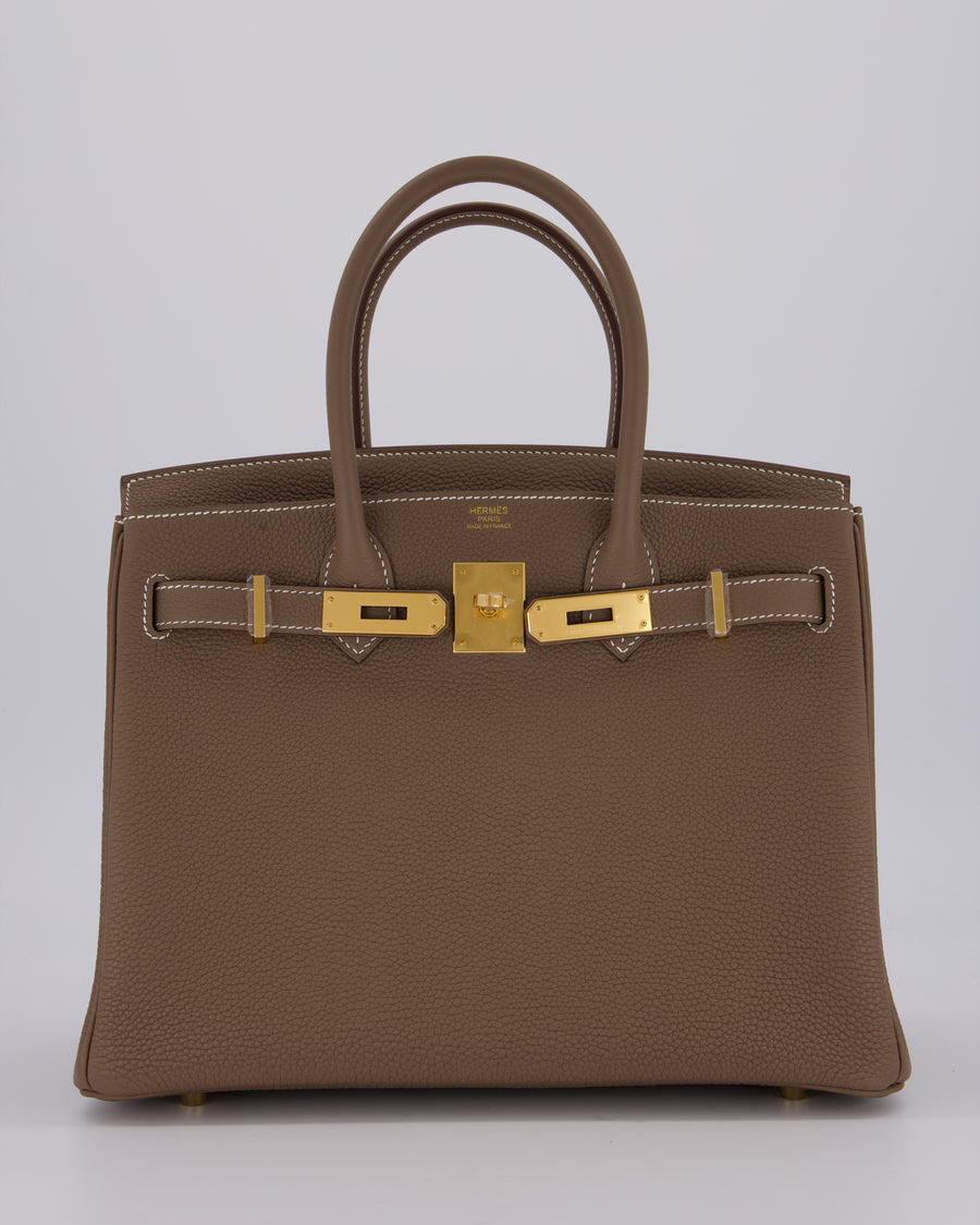 *HOT* Hermès Birkin 30 Retourne Bag in Etoupe Togo Leather with Gold Hardware