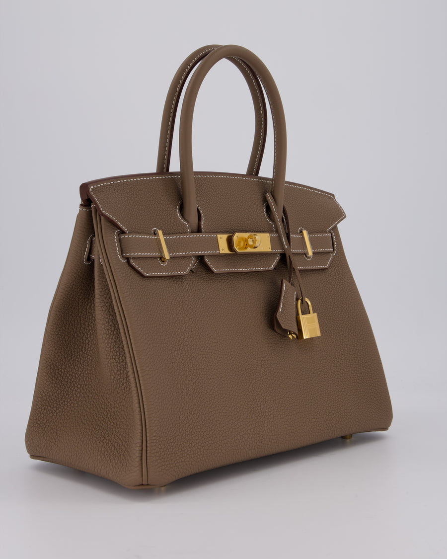 *HOT* Hermès Birkin 30 Retourne Bag in Etoupe Togo Leather with Gold Hardware