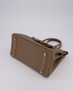 *HOT* Hermès Birkin 30 Retourne Bag in Etoupe Togo Leather with Gold Hardware